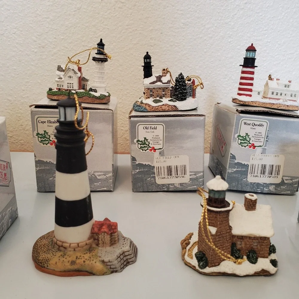 Lot of 7 Harbour Lights Lighthouse Ornaments Younger & Associates Vintage Boxed